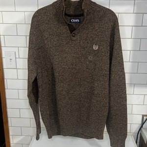 Chaps Mens Brown Heathered Sweater With Elbow Patches Size Medium NWT